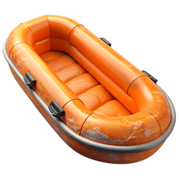 beautiful contemporary Flood Rescue Boat Inflatable Orange Transparent Background authentic png