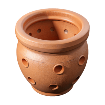 vibrant contemporary Flower Pot Clay Brown Isolated Cutout with Drainage Holes authentic png