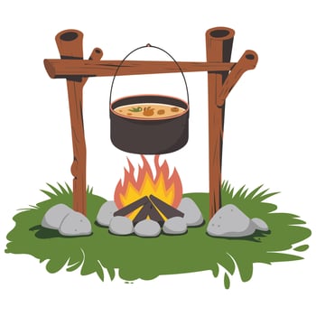 Campfire Cooking Scene Rustic Pot Over Open Flames vector