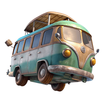 extraordinary vintage Flying Bus Concept Art Transparent Background Isolated exclusive png