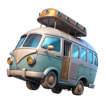 stunning vintage Flying Bus Concept Art Transparent Background Isolated premium png
