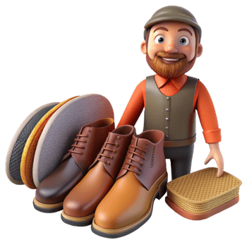 extraordinary vintage Footwear Designer with Shoe Lasts and Leather Samples Isolated high quality png