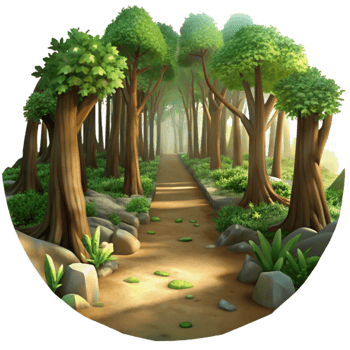 dramatic contemporary Forest Path with Sunlight Filtering Through Trees Scenic View Cutout professional png