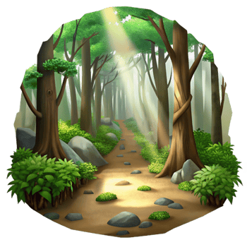 vibrant minimalist Forest Path with Sunlight Filtering Through Trees Scenic View Cutout high resolution png