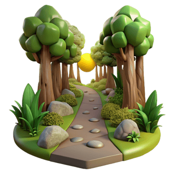 serene modern Forest Path with Sunlight Filtering Through Trees Scenic View Cutout original png