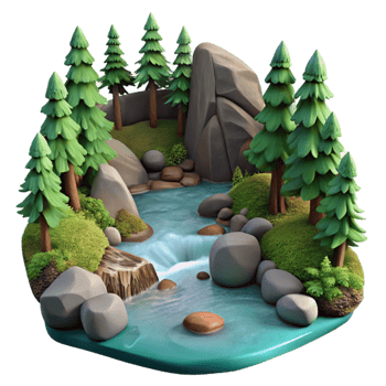 magnificent traditional Forest Photography with River and Rocks Cutout detailed png