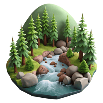wonderful abstract Forest Photography with River and Rocks Cutout genuine png