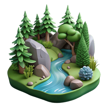 dramatic classic Forest Photography with Stream and Rocks Cutout high quality png