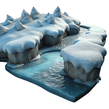 dramatic abstract Frozen River with Snow Covered Banks Isolated detailed png