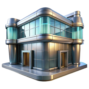 beautiful vintage Futuristic Building Front View with Reflective Surface Isolated authentic png
