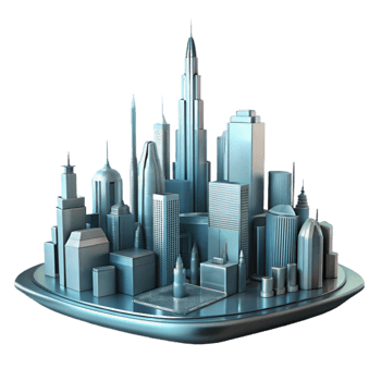 extraordinary classic Futuristic Cityscape Silhouette Isolated on Transparent Background authentic png