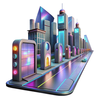 wonderful contemporary Futuristic City Street with Holographic Ads Transparent Background high resolution png
