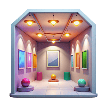 beautiful contemporary Gallery Interior Bright Lighting Transparent authentic png