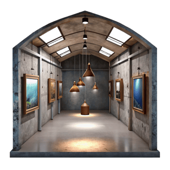 serene modern Gallery Interior Dim Lighting Cutout png