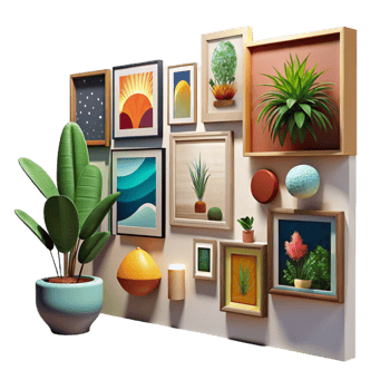 magnificent contemporary Gallery Wall Diverse Artwork Cutout high quality png