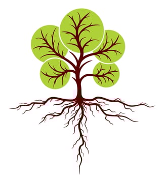Tree Logo with roots. vector