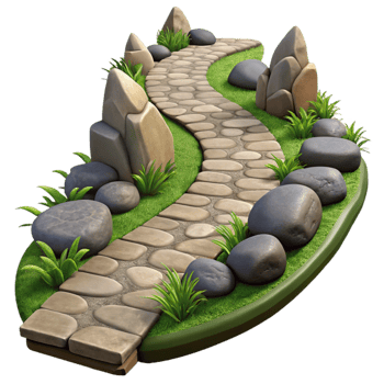 vibrant contemporary Garden Path with Stones Isolated Winding Path professional png
