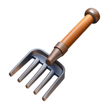 elegant rustic Garden Rake Metal Isolated Cutout with Wooden Handle authentic png