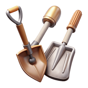 serene traditional Garden Tools Cutout with Spade and Rake original png