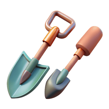 dramatic artistic Garden Tools Isolated Shovel and Rake authentic png