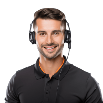 Call center man wearing a headset and black t-shirt isolated on transparent background png
