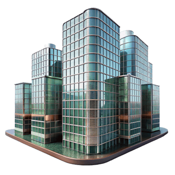 beautiful minimalist Glass Facade Reflection Cityscape View Isolated premium png