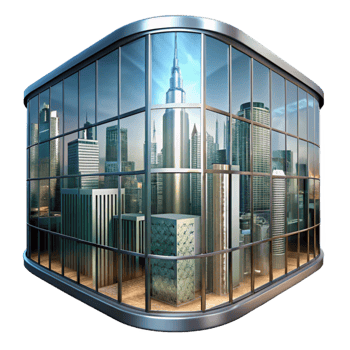 Glass Facade Reflection Cityscape View Isolated png