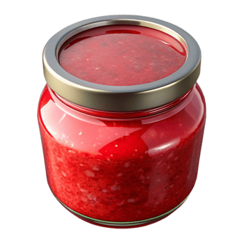 Glass Jar of Homemade Jam Bright Red Transparent Background png