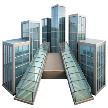 dramatic artistic Glass Skybridge Between Buildings Transparent png