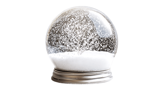 Snow globe with a winter tree, festive decoration. png