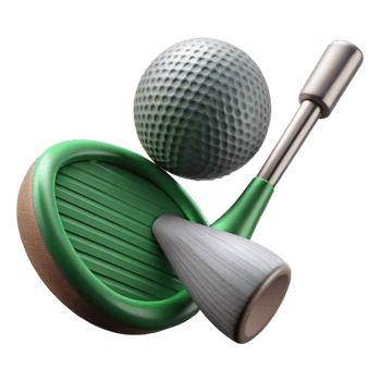 dramatic rustic Golf Clubs and Ball on Green Transparent Background detailed png