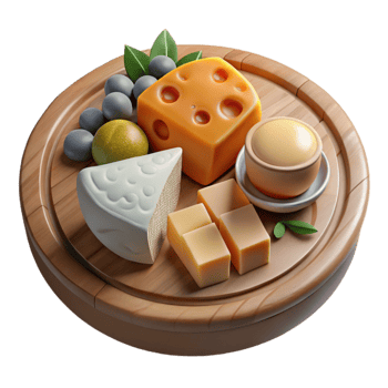 vibrant classic Gourmet Cheese Platter Top Down View Isolated png
