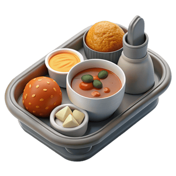 elegant traditional Gourmet Meal on Airplane Tray Table Cutout exclusive png