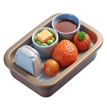 wonderful artistic Gourmet Meal on Airplane Tray Table Cutout authentic png