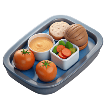 vibrant artistic Gourmet Meal on Airplane Tray Table Cutout high quality png