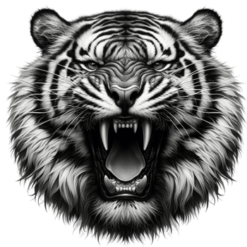 Black and White Roaring Tiger with Intense Look png