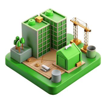 extraordinary modern Green Building Construction Site Isolated with Workers authentic png
