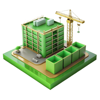dramatic creative Green Building Construction Site Isolated with Workers png