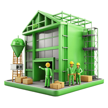 vibrant contemporary Green Building Construction Site Isolated with Workers high quality png