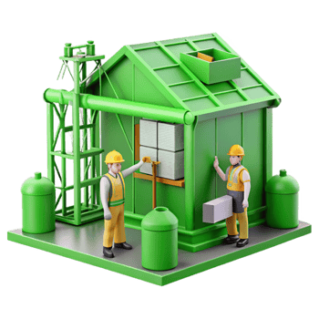 impressive rustic Green Building Construction Site Isolated with Workers professional png