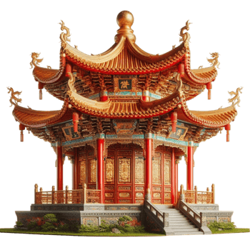Traditional Chinese Pagoda with Red and Gold Accents png