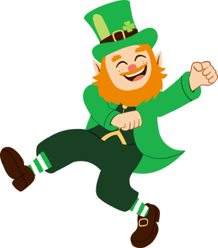 A cheerful leprechaun in green attire celebrating joy and tradition. png