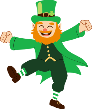 A cheerful leprechaun dancing joyfully in a vibrant green outfit. png