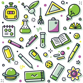 Back to school, science, and creativity supplies vector