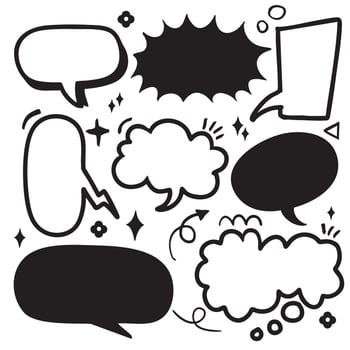 collection of various speech bubbles and comic style text boxes in black and white, perfect for creative projects and graphic design vector