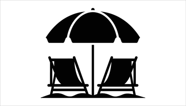Beach Lounge Chairs. Sun Umbrella Silhouette. Summer Vacation Icon vector
