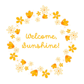 Warm Yellow Floral Wreath Welcome Sunshine Summer Digital Art vector