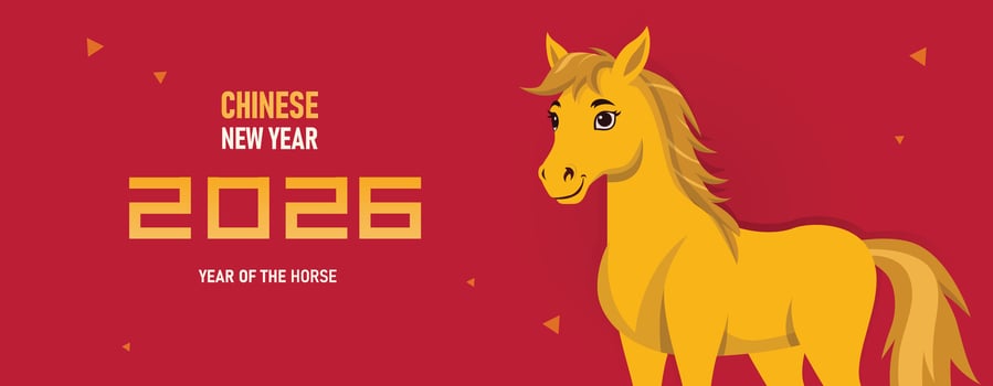 Red and gold 2026 Chinese New Year. Chinese asian elements horse Zodiac sign, with gold paper cut art and craft style on color background, year of the Horse vector