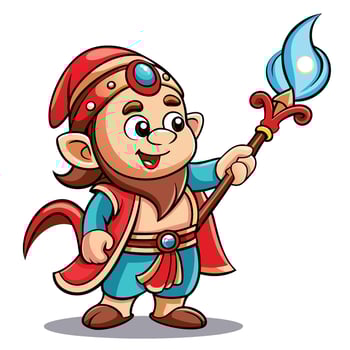 Cartoon character holding a magical staff vector