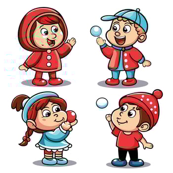 Cartoon Kids Playing in Winter vector